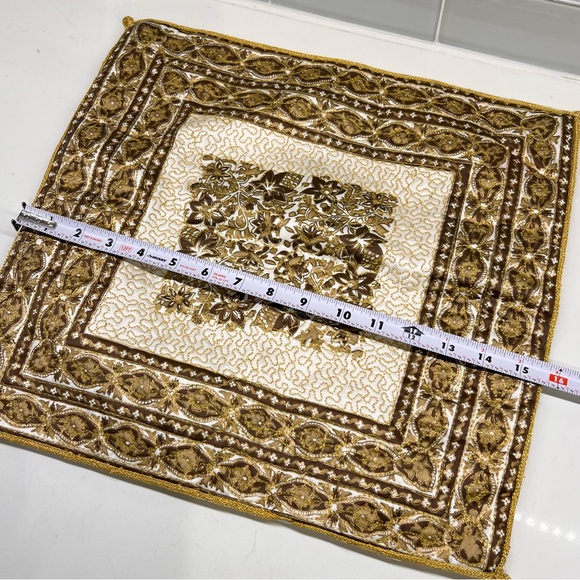 Hollywood Regency Style Boho Metallic Gold Stitching Accent Quilted Pillowcases - Picture 8 of 10